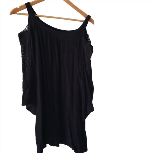 Chicos Black Gauze cold shoulder Tunic - Picture 2 of 6